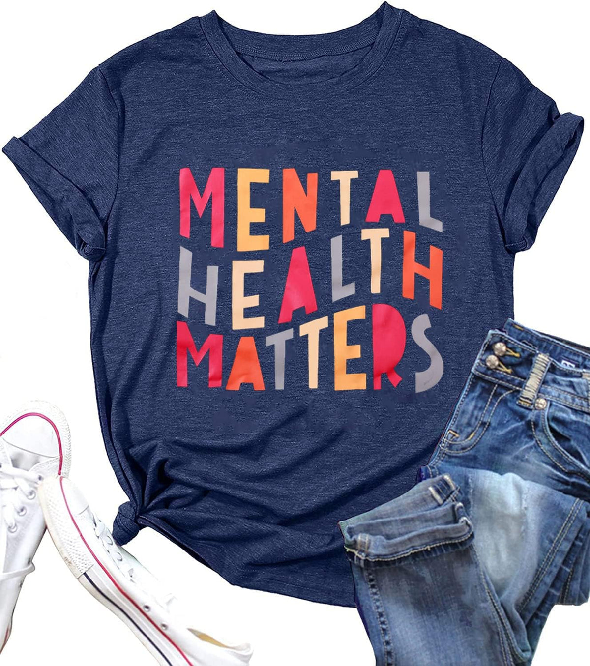 Mental Health Shirt Women Therapist Psychologist Shirts Inspirational Graphic Tees Motivational Gift Tops - Navy