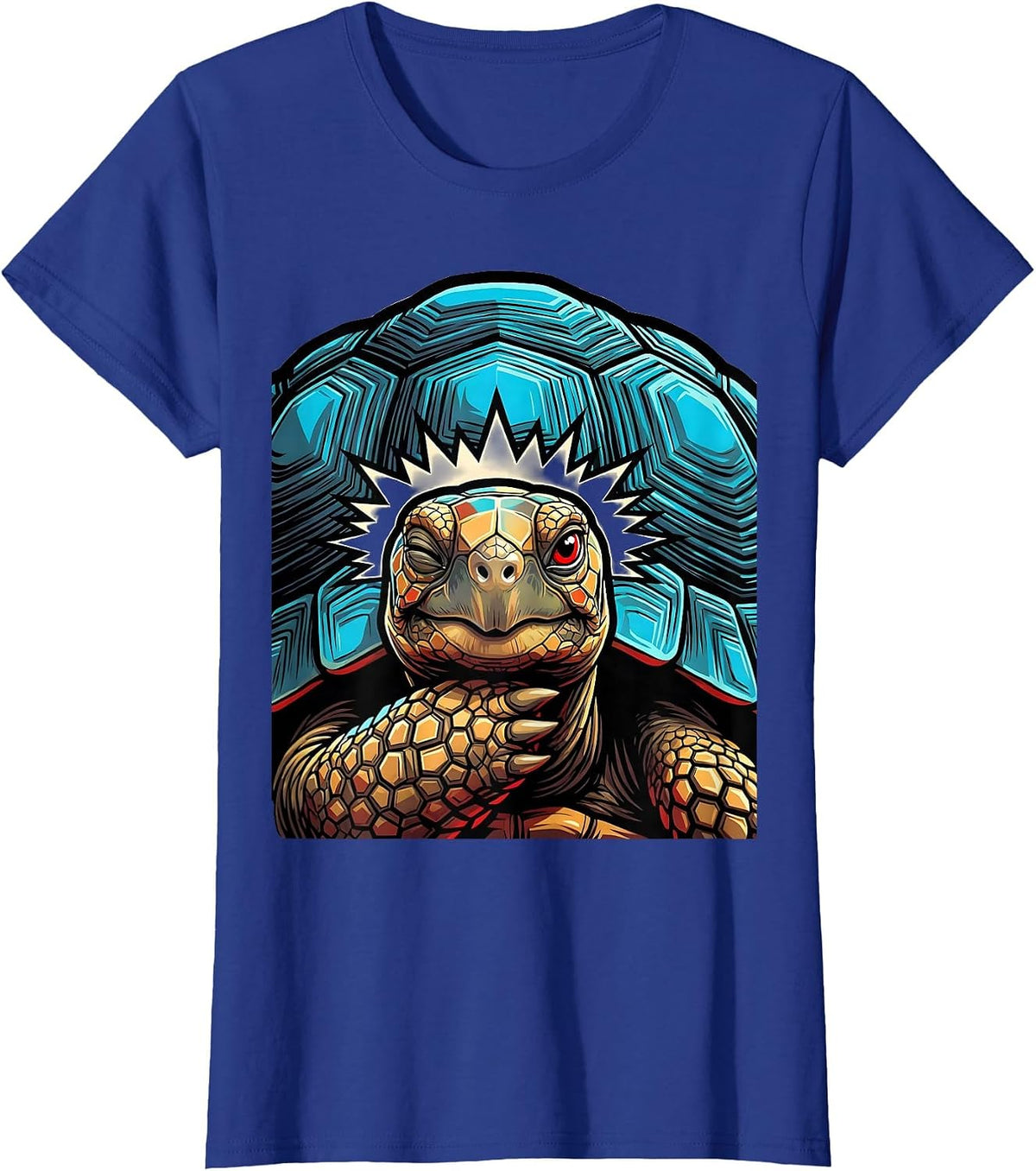 Women's Frontal Tortoise Portrait Pop Art Funny Turtle Lover T-Shirt - Royal Blue