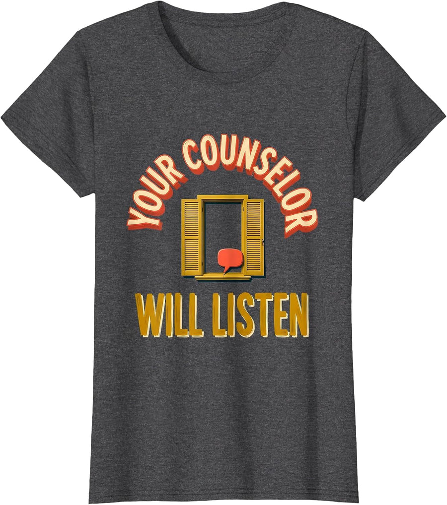 Women's Your Counselor Will Listen Groovy Retro School Counselor T-Shirt - Dark Heather Grey