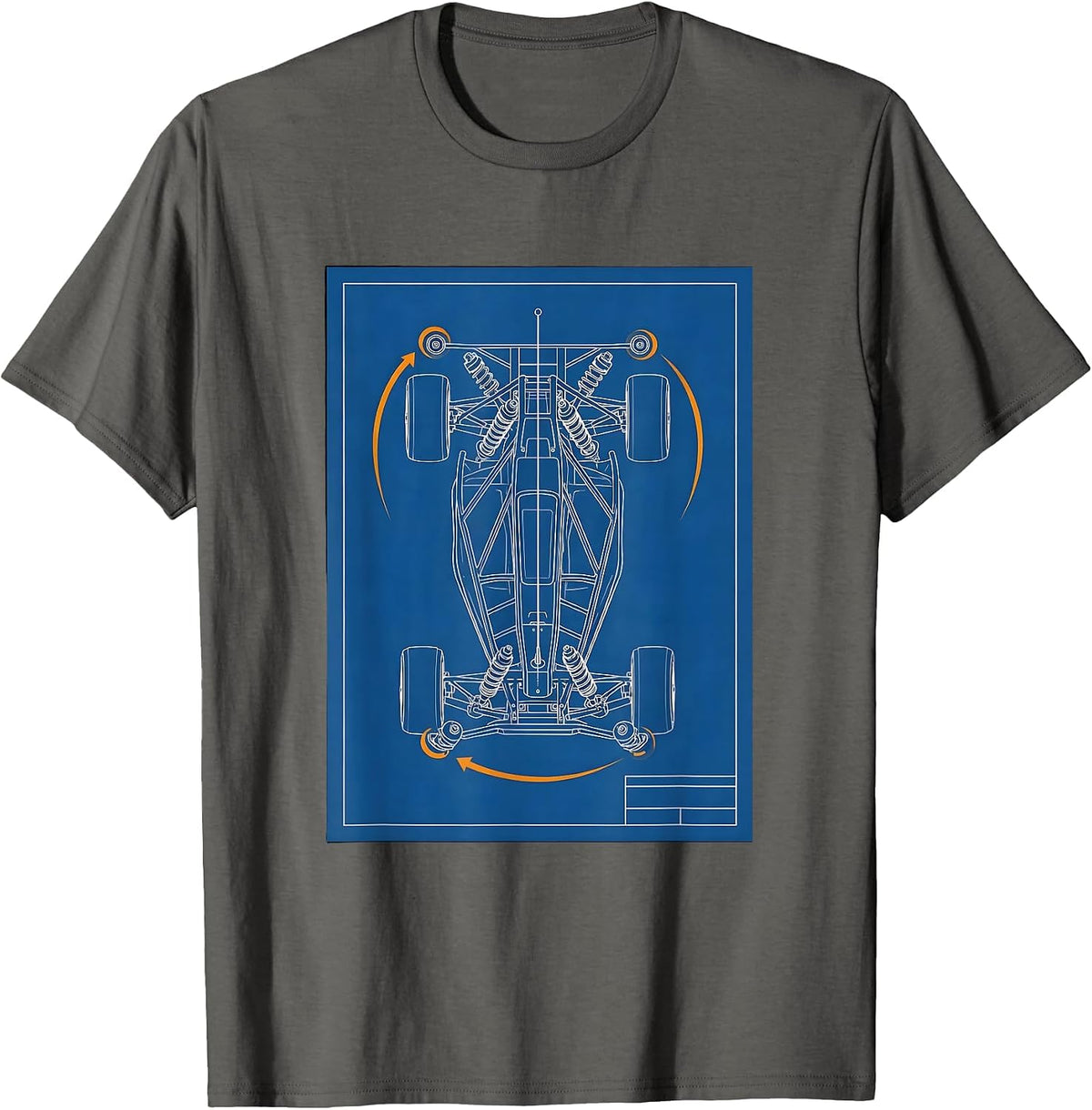 Men's RC Buggy Chassis Technical Blueprint Racing Enthusiast T-Shirt - Asphalt Grey