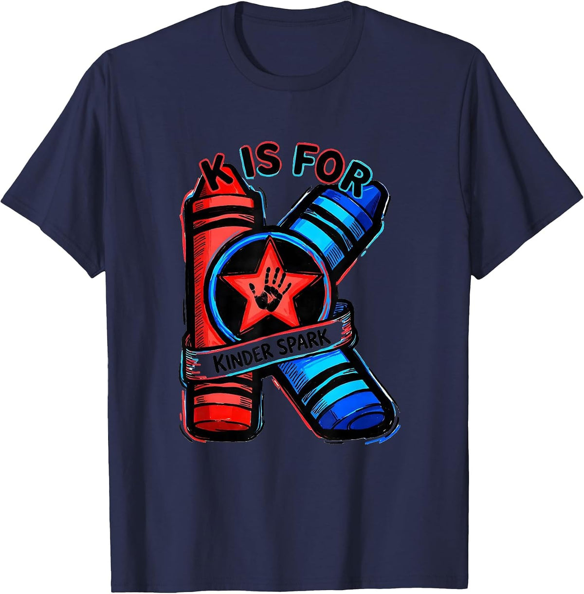 K Is For Kinder Spark Playful Kindergarten Teacher Back To T-Shirt - Navy Blue