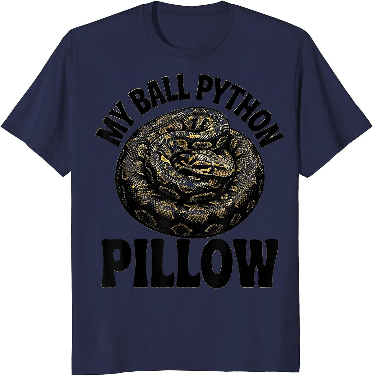 Men's My Ball Python Pillow Funny Reptile Owner Snake Humor T-Shirt - Navy Blue
