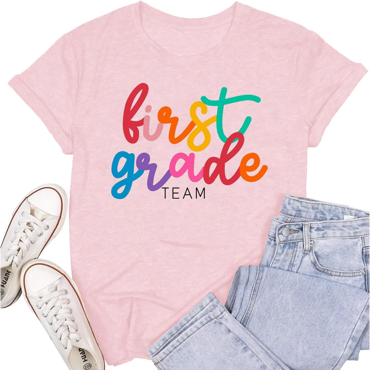 First Grade Teacher Team Shirts for Women 1st Grade Teacher Rainbow Tee Top Teaching Life Tshirt - Pink