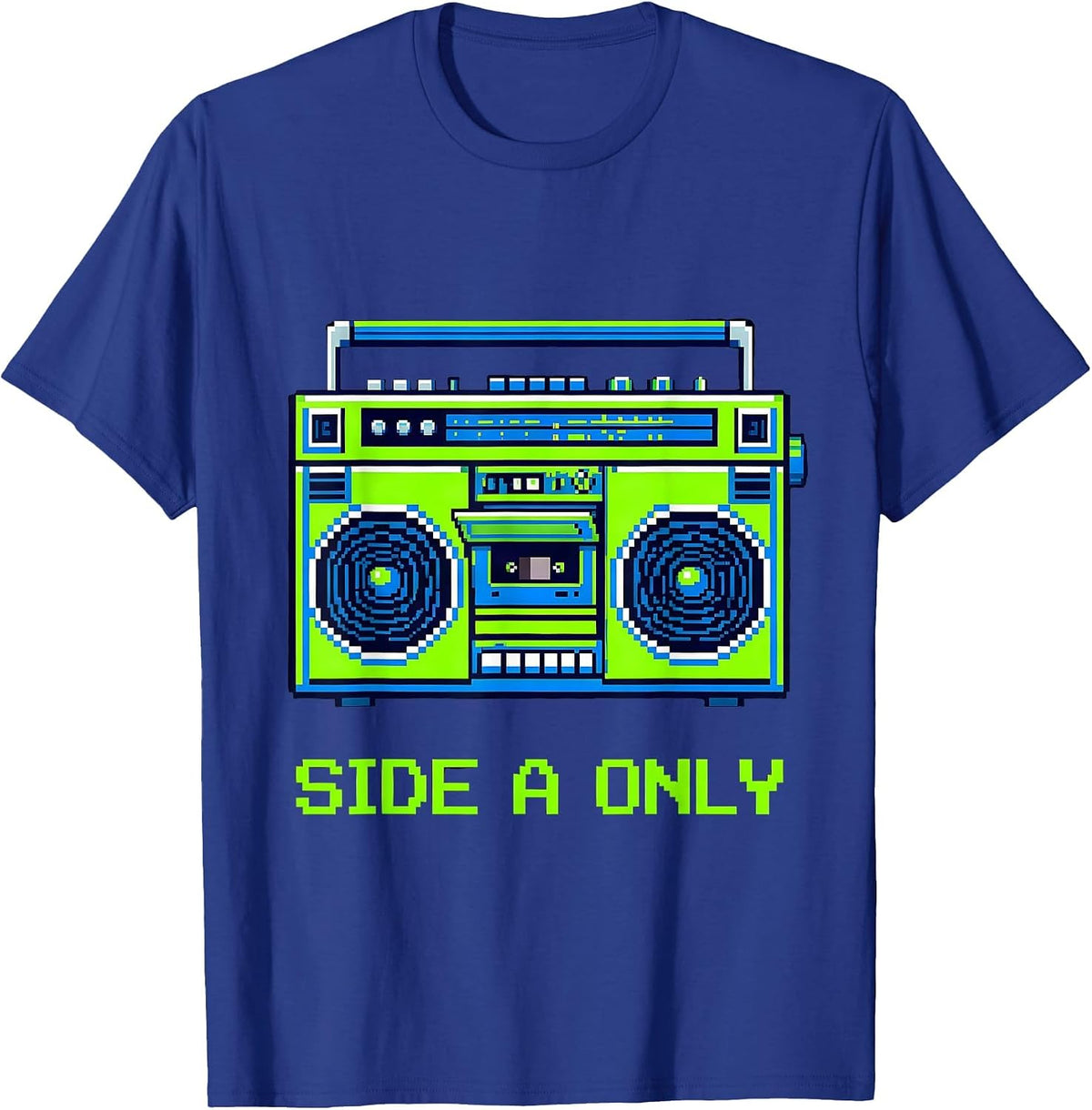 Men's Side A Only Pixel Art Retro Boombox Music Nostalgia T-Shirt - Royal Blue