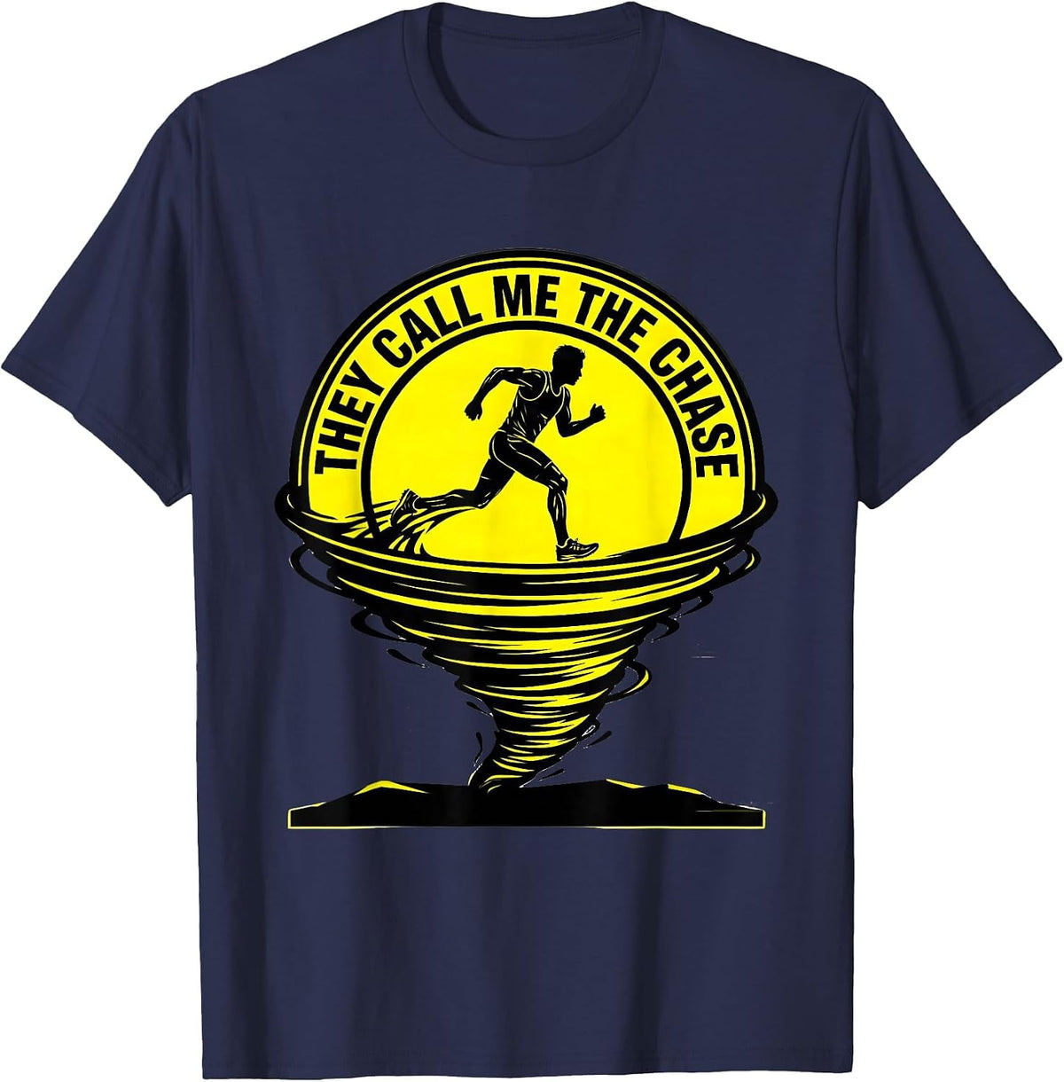 Men's They Call Me The Chase Stencil Graphic Storm Chaser T-Shirt - Navy Blue