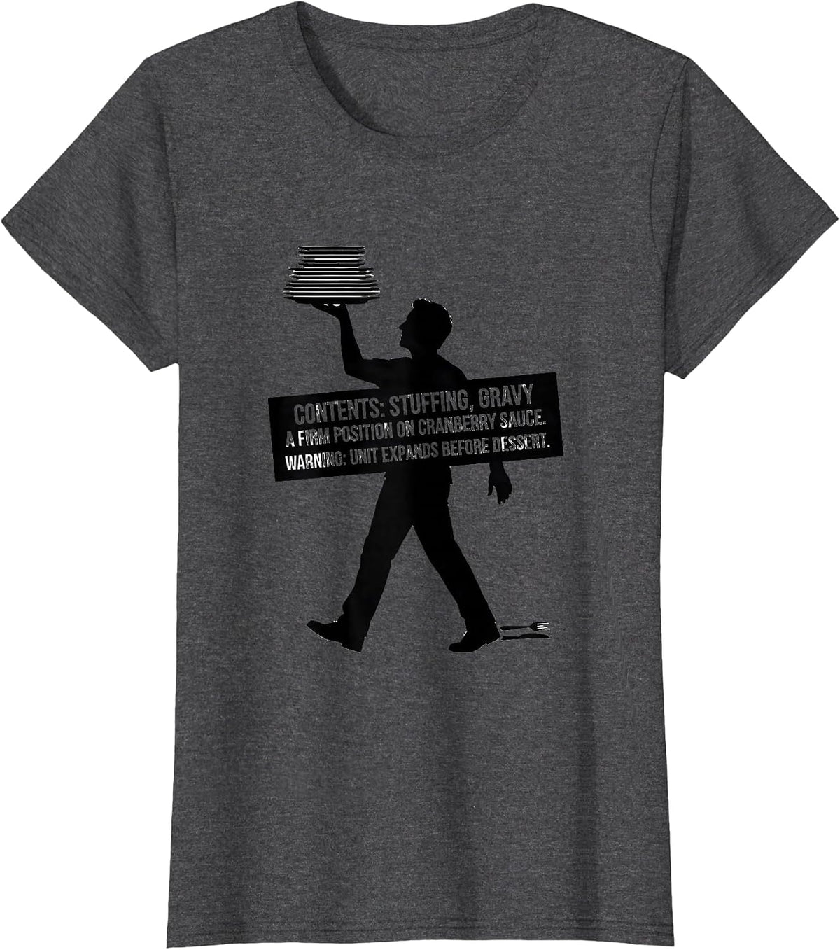 Women's Thanksgiving Nutrition Label Stuffing Gravy Parody T-Shirt - Dark Heather Grey
