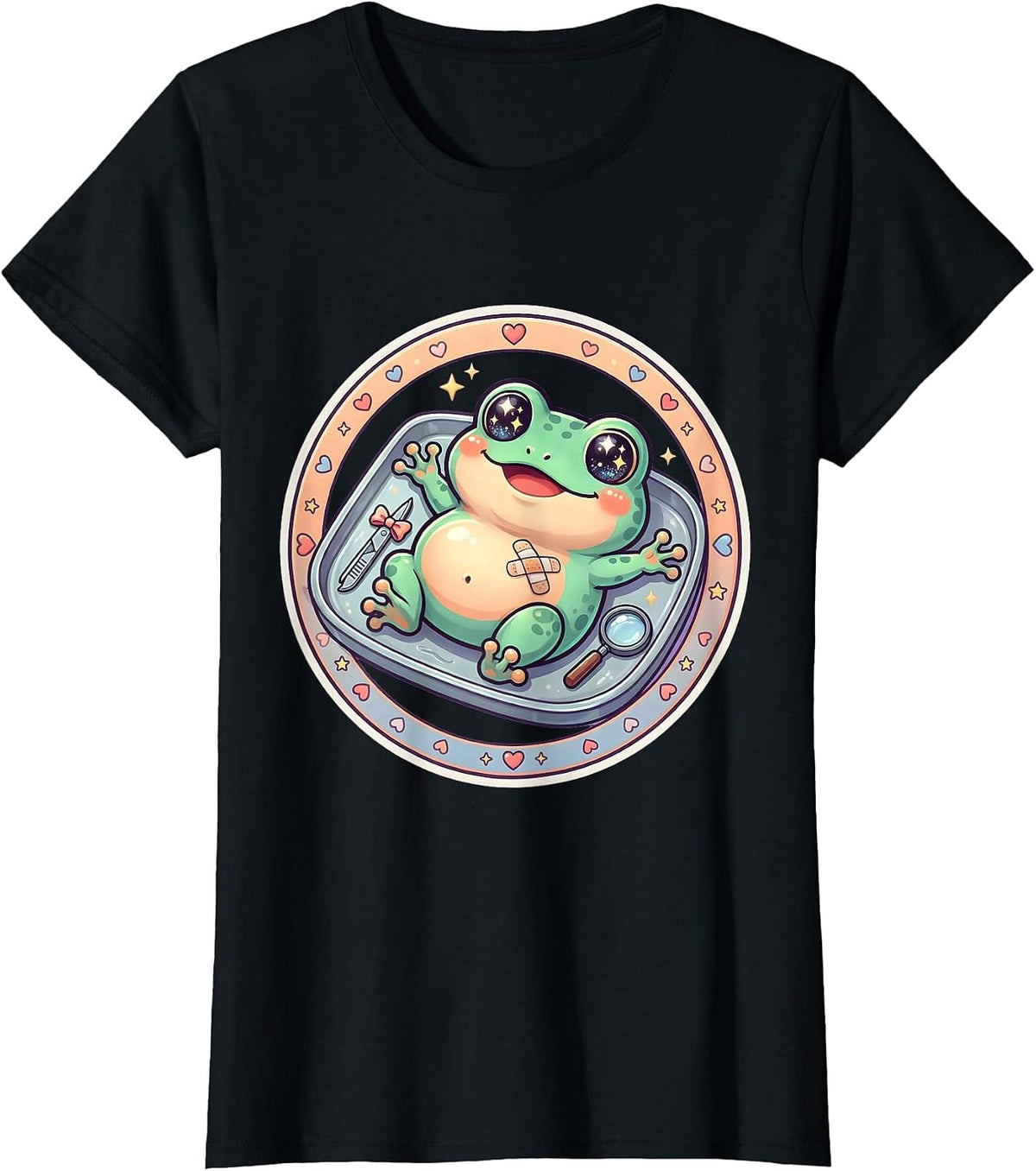 Frog Dissection Classroom Science Illustration T-Shirt - Black
