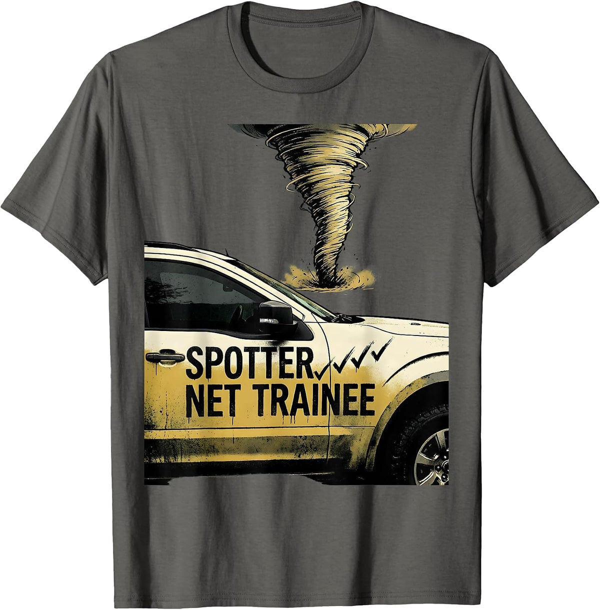 Men's Spotter Net Trainee Funny Storm Chaser Tornado Enthusiast T-Shirt - Asphalt Grey