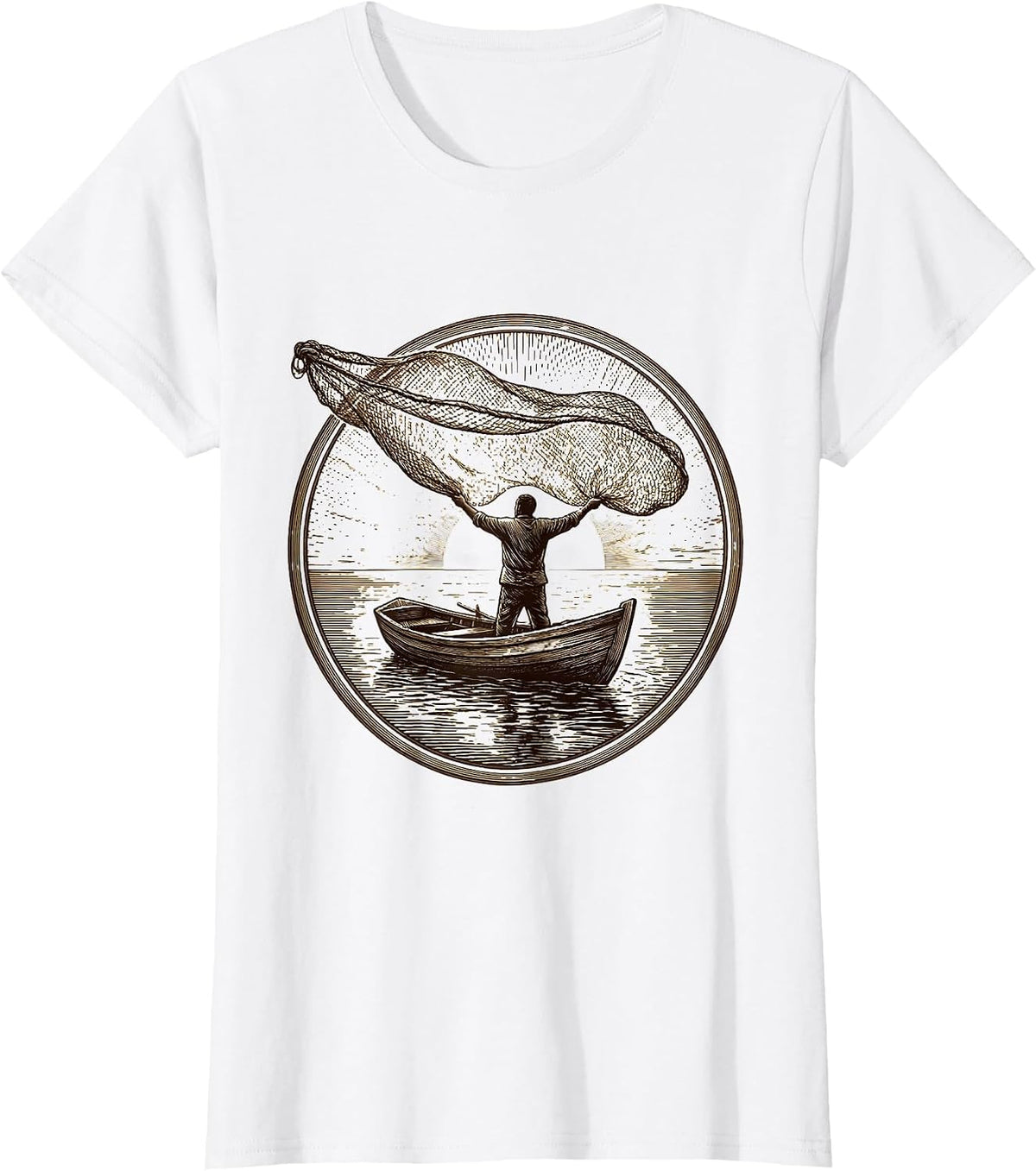 Jesus Saves Fisherman Casting Net Sunrise Sea T-Shirt - White
