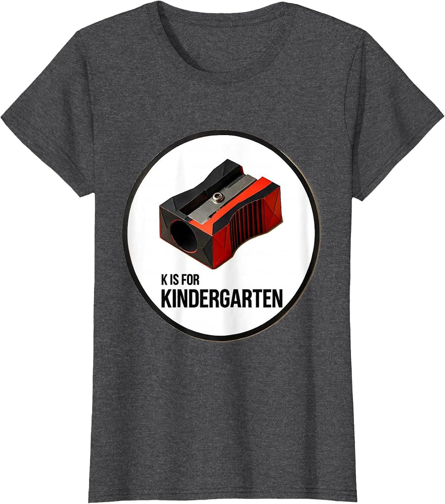 Women's K Is For Kindergarten Swiss International Teacher Back T-Shirt - Dark Heather Grey