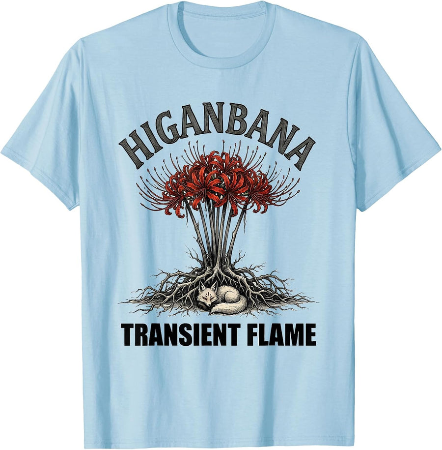 Men's Higanbana Transient Flame Horror Anime Kawaii Goth Aesthetic T-Shirt - Baby Blue