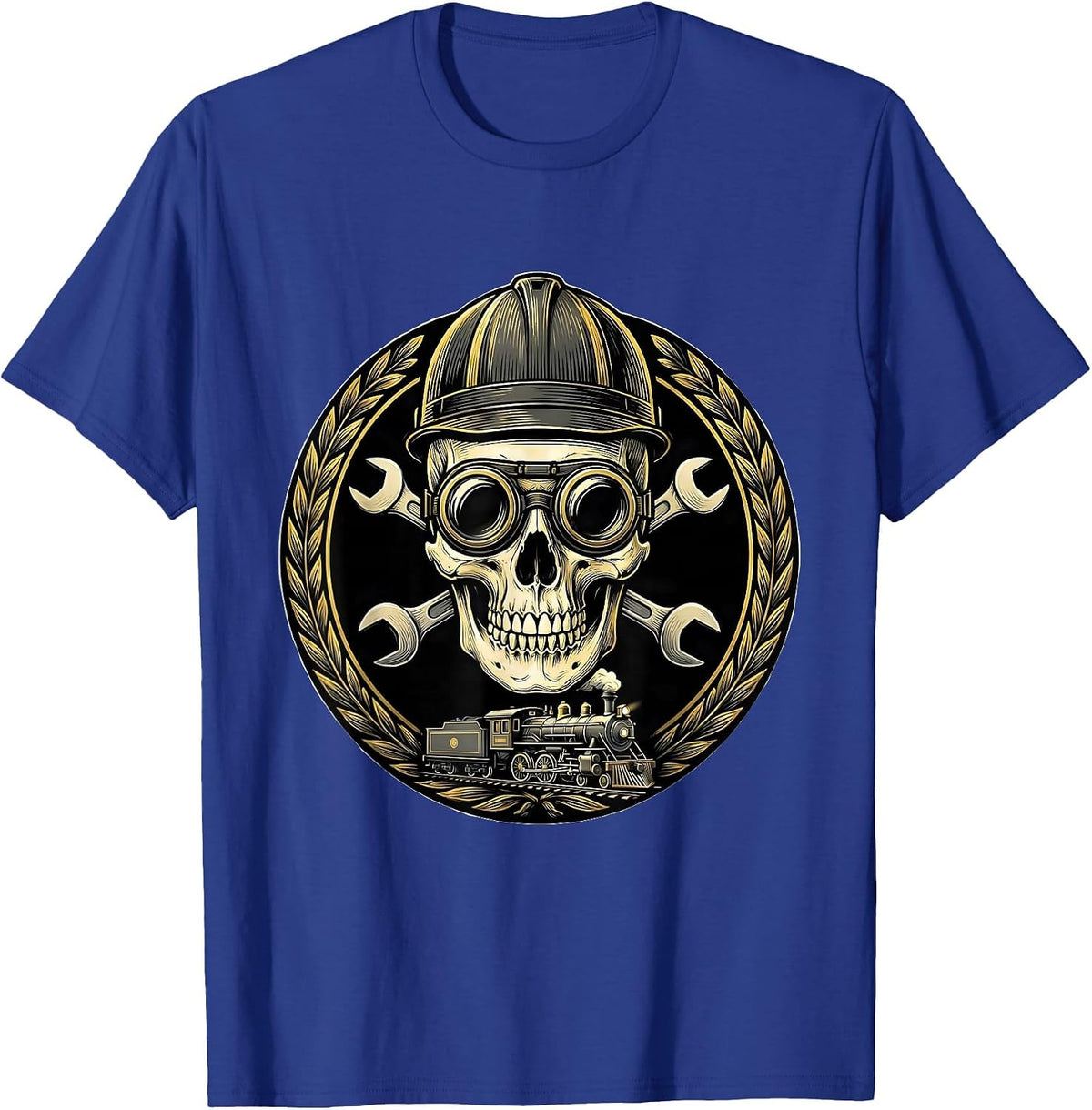 Men's Skull Engineer Cap and Goggles Graphic Tee T-Shirt - Royal Blue