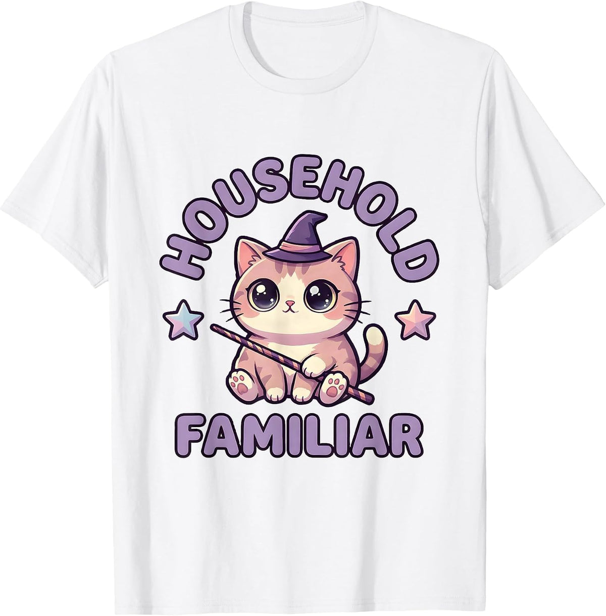 Men's Household Familiar Cute Kawaii Pastel Goth Cat Character T-Shirt - White