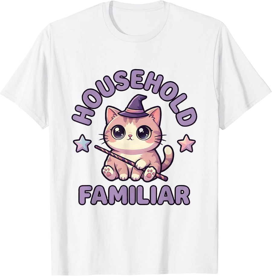 Men's Household Familiar Cute Kawaii Pastel Goth Cat Character T-Shirt - White
