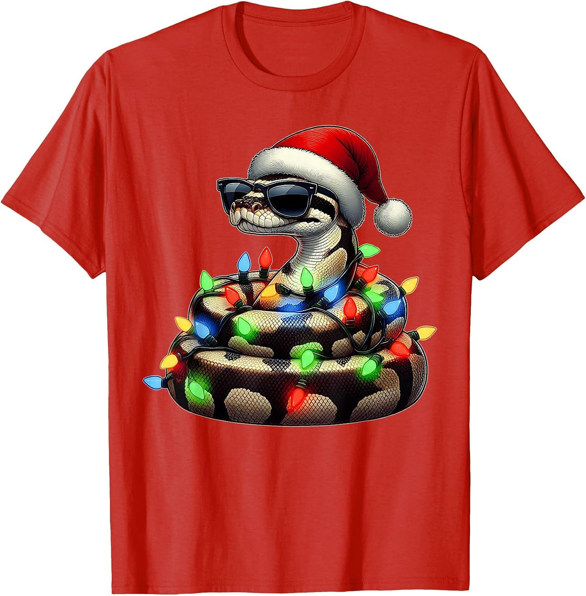 Ball Python Snake Sunglasses Cute Christmas Xmas T-Shirt - Red