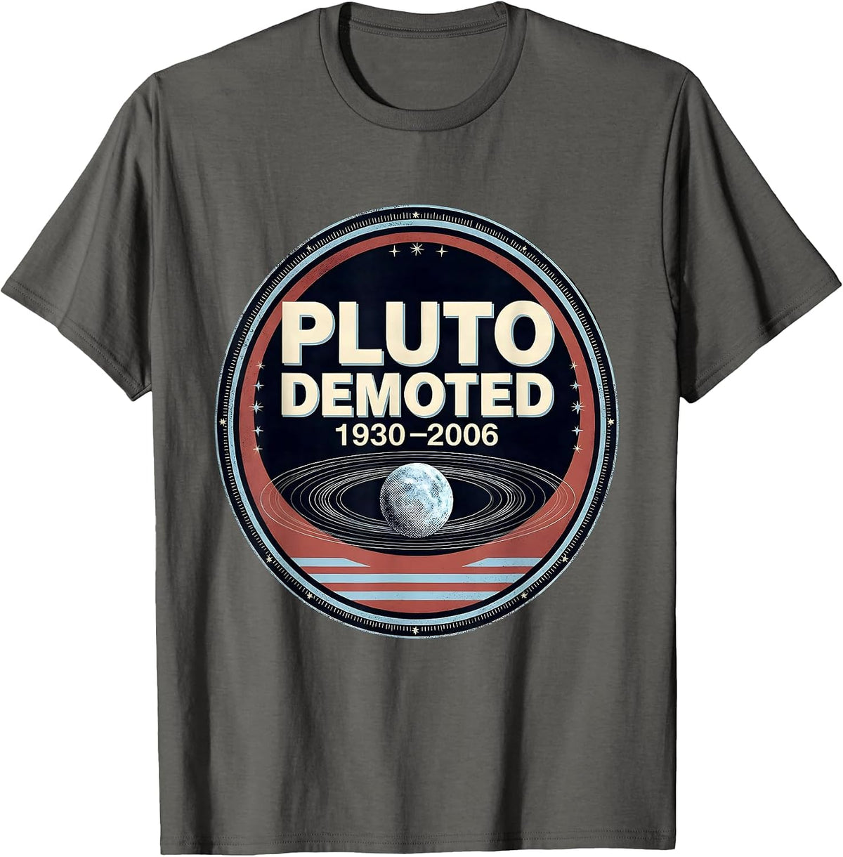 Men's Pluto, Demoted 1930–2006 Funny Retro Space Science Humor T-Shirt - Asphalt Grey