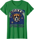 Women's Boxer Starry Night by Van Gogh Dog Portrait Art T-Shirt - Kelly Green
