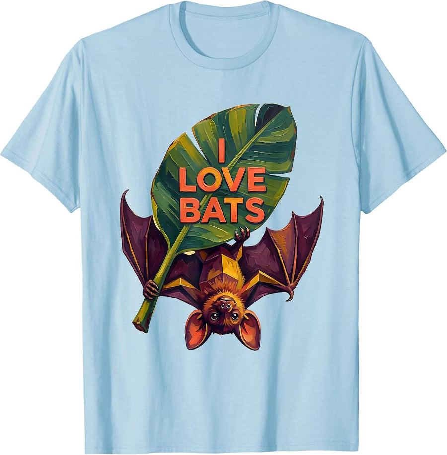 Men's I Love Bats Funny Bat Lover Wildlife Conservation Humor T-Shirt - Baby Blue