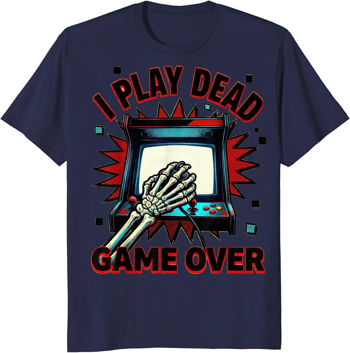 I Play Dead Game Over Funny Halloween Skeleton Gamer T-Shirt - Navy Blue