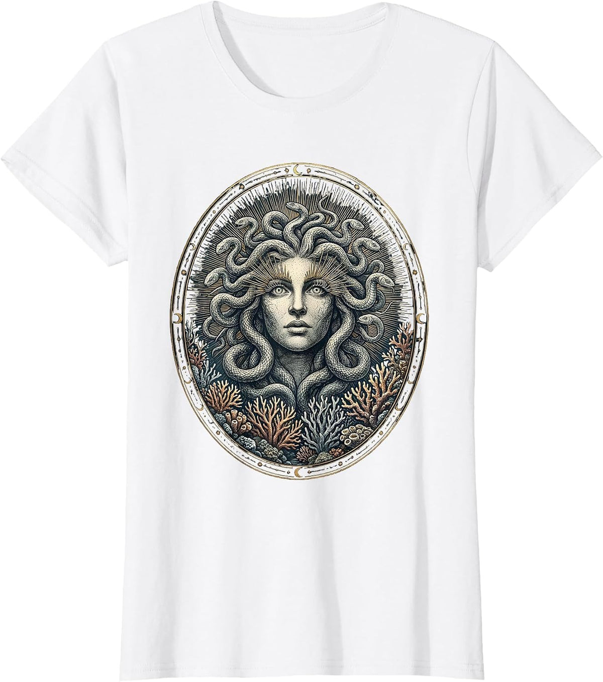 Medusa's Reef Petrified Fish Coral Design T-Shirt - White