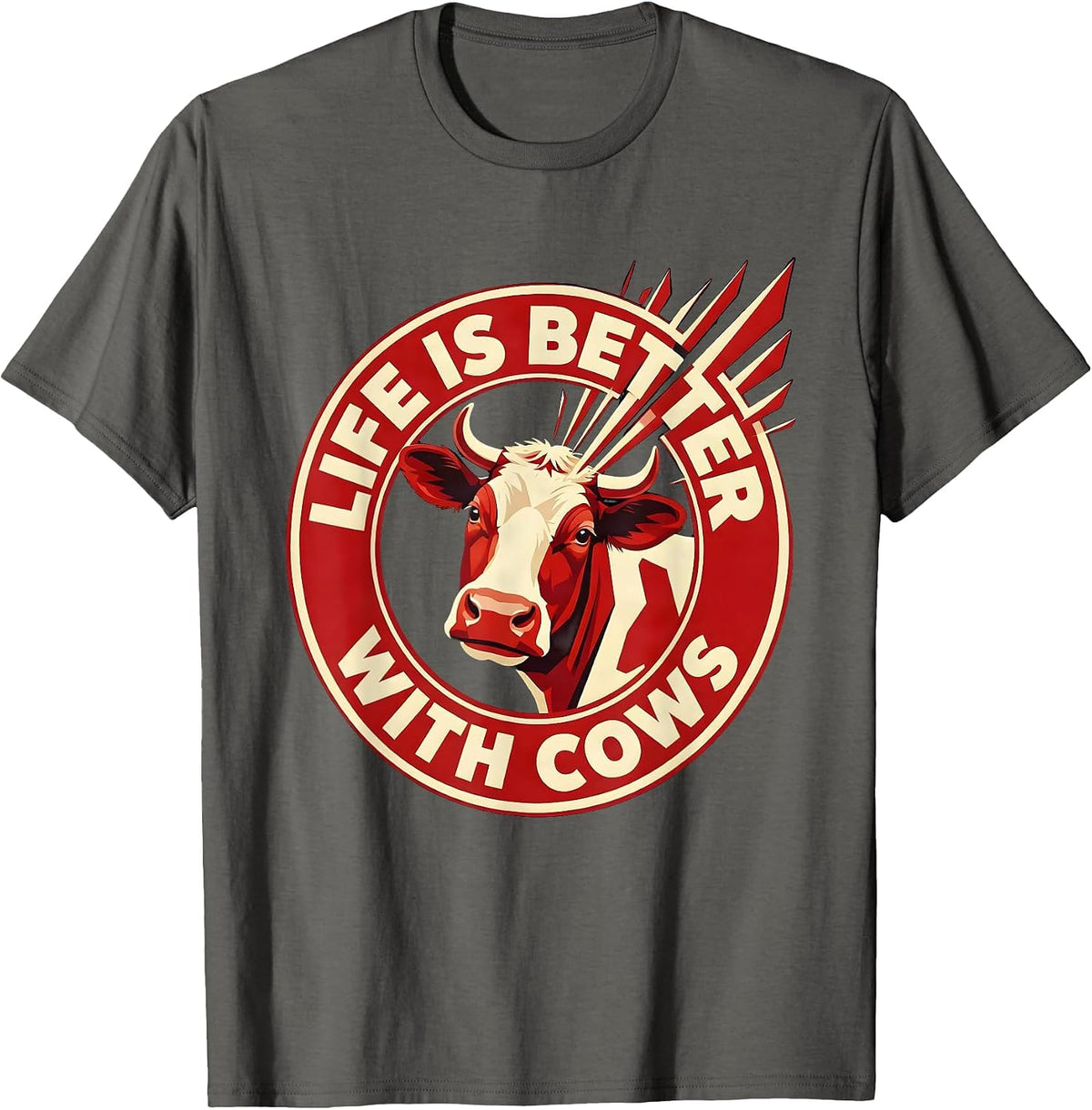 Life Is Better With Cows Farmer Design T-Shirt - Asphalt Grey