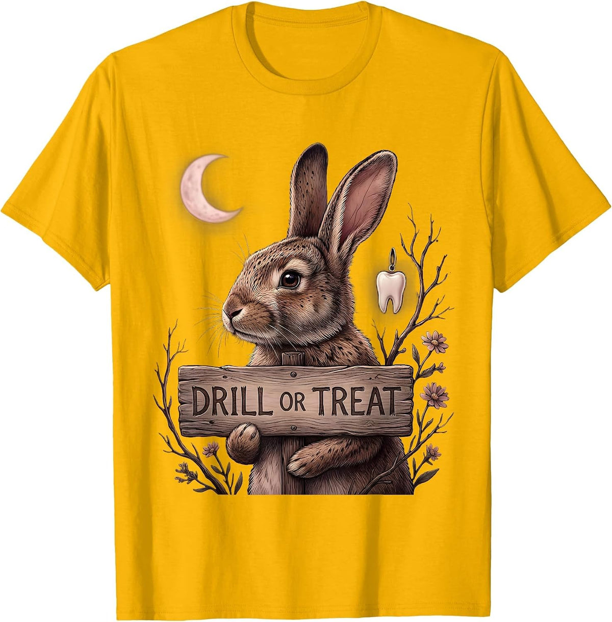 Drill or Treat Dental Halloween Design T-Shirt - Golden Yellow