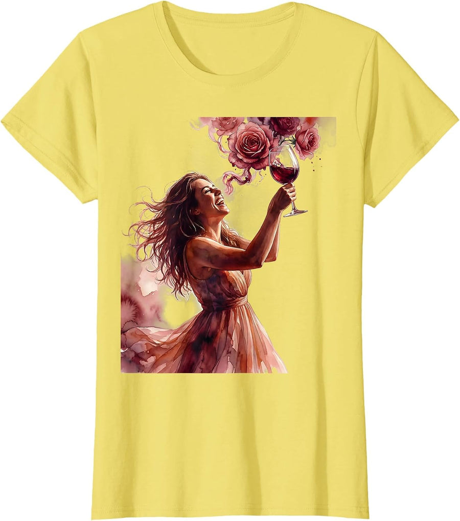 Women's Mimi Wine Lover Laughing Celebration Graphic T-Shirt - Lemon Yellow