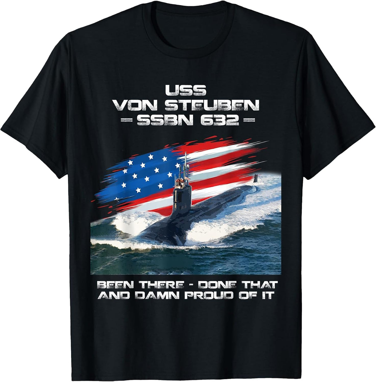 USS Von Steuben SSBN-632 American Flag Submarine Veteran T-Shirt - Black