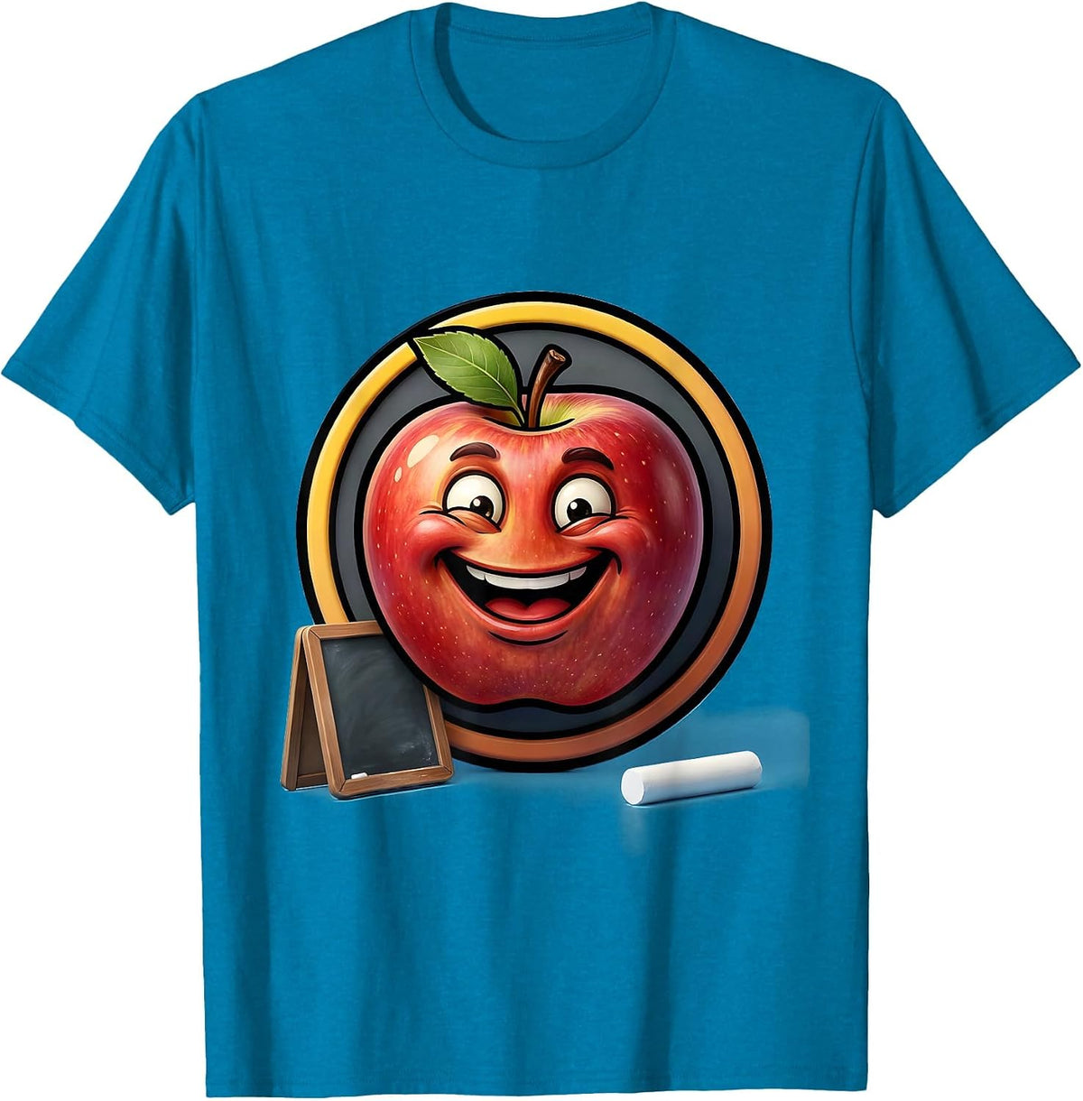 Kindergarten Teacher Apple Chalkboard Illustration T-Shirt - Sapphire Blue