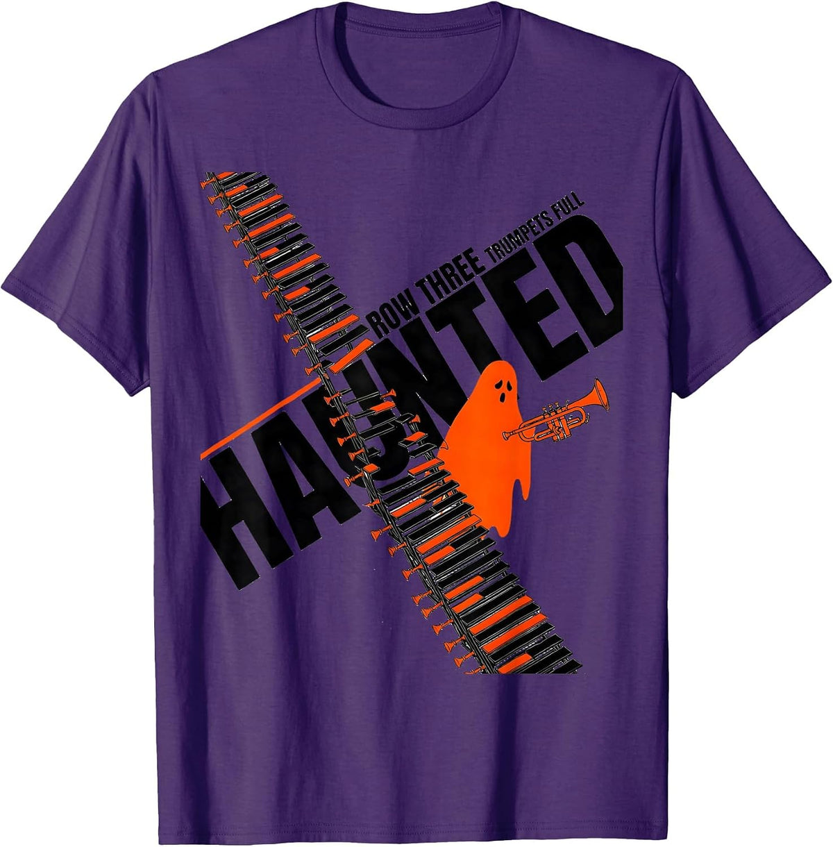 Trumpets Full Row Three Haunted New Wave Music Teacher T-Shirt - Purple