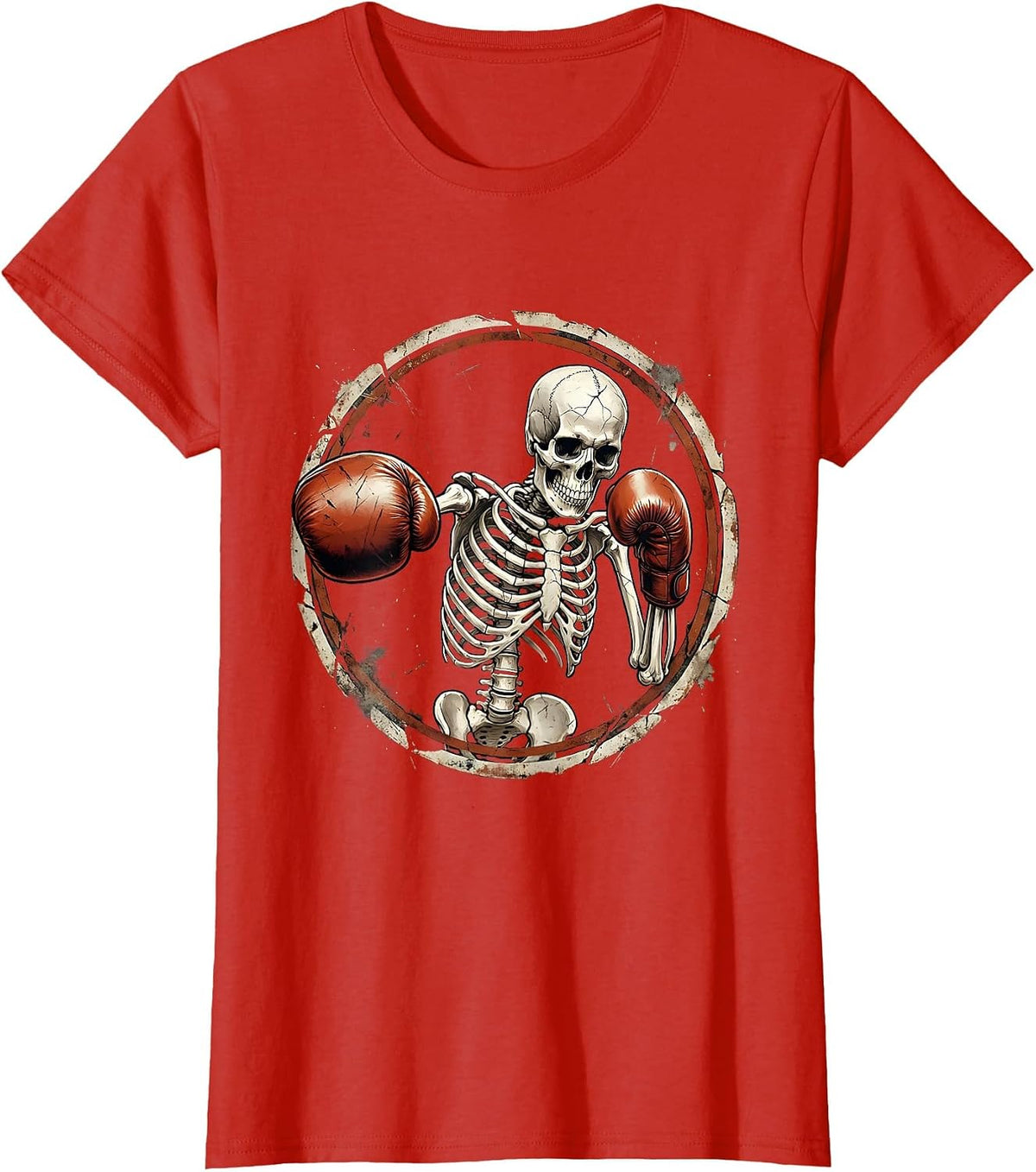 Skeleton Boxer Mid-Punch Graphic Design T-Shirt - Red