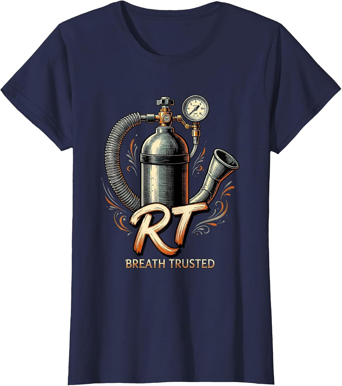 Women's RT Breath Trusted Funny Respiratory Therapist RT Care Week T-Shirt - Navy Blue