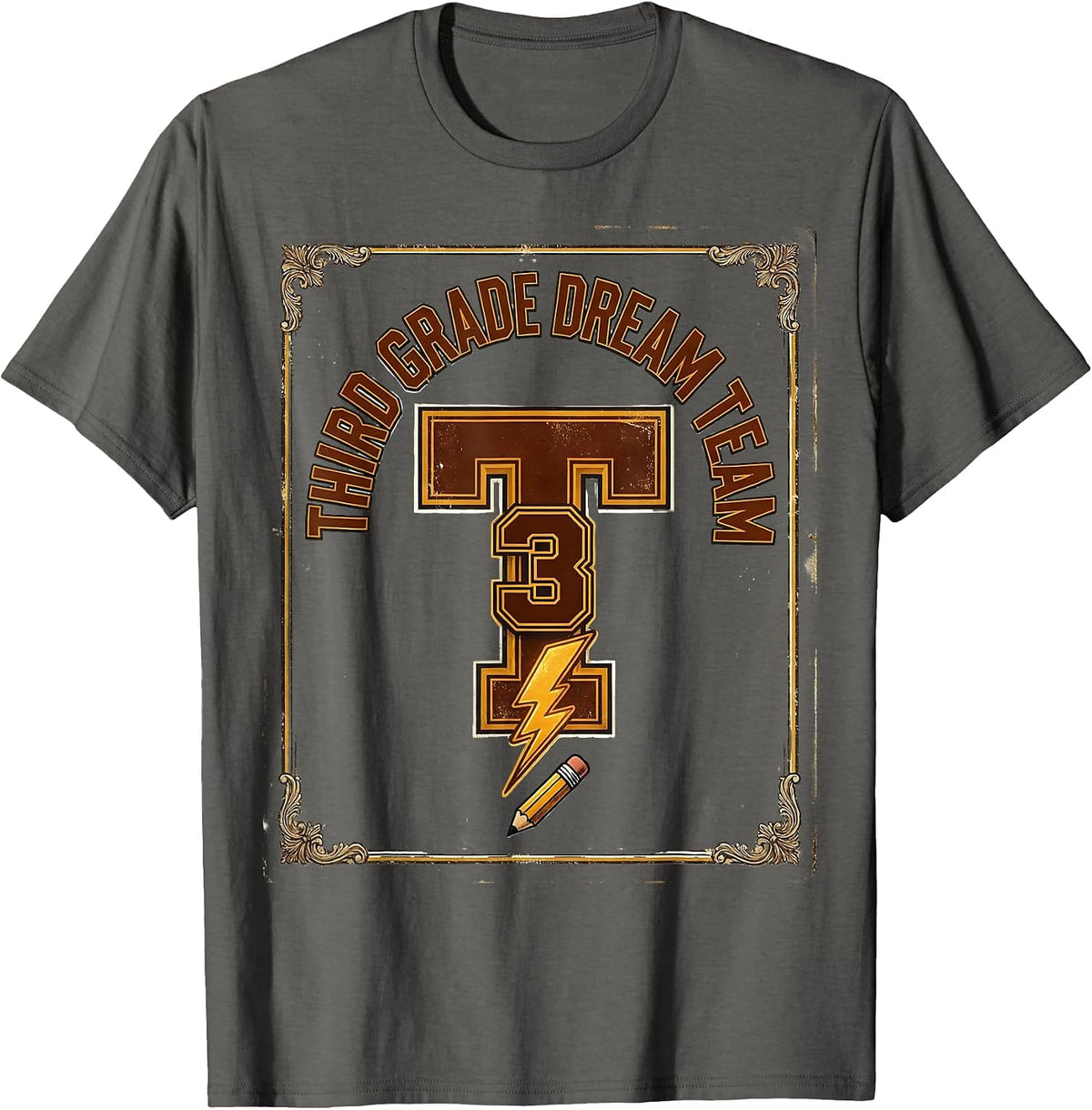 Third Grade Dream Team Retro Teacher Back To School T-Shirt - Asphalt Grey