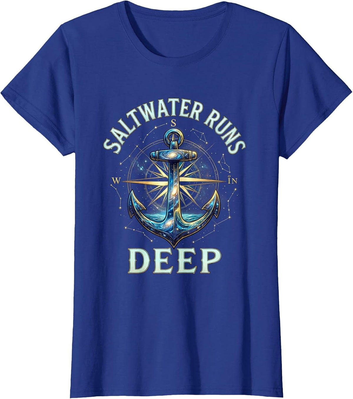 Women's Saltwater Runs Deep Sailor Nautical Design T-Shirt - Royal Blue