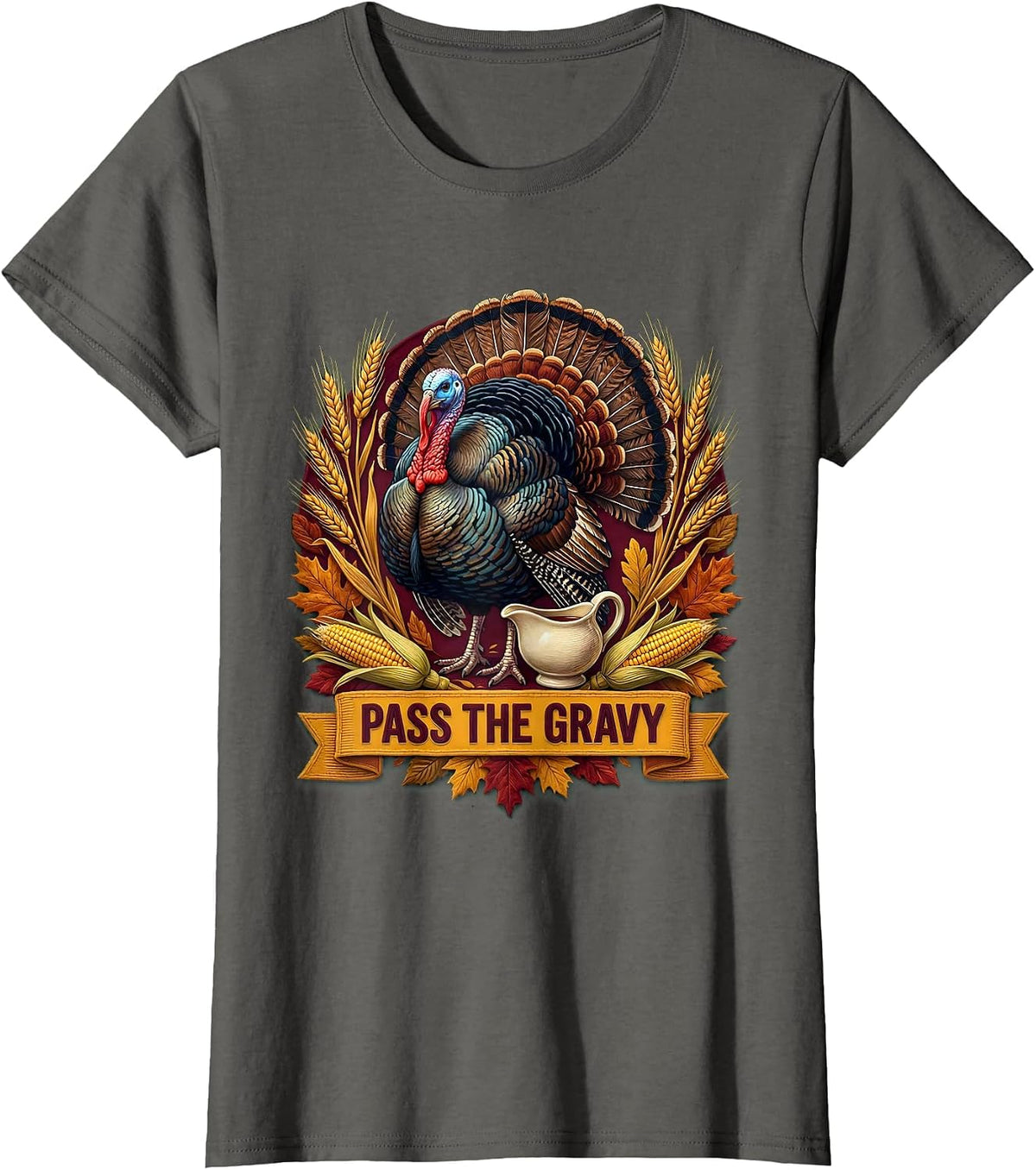 Women's Pass the Gravy Thanksgiving Humor Design T-Shirt - Asphalt Grey