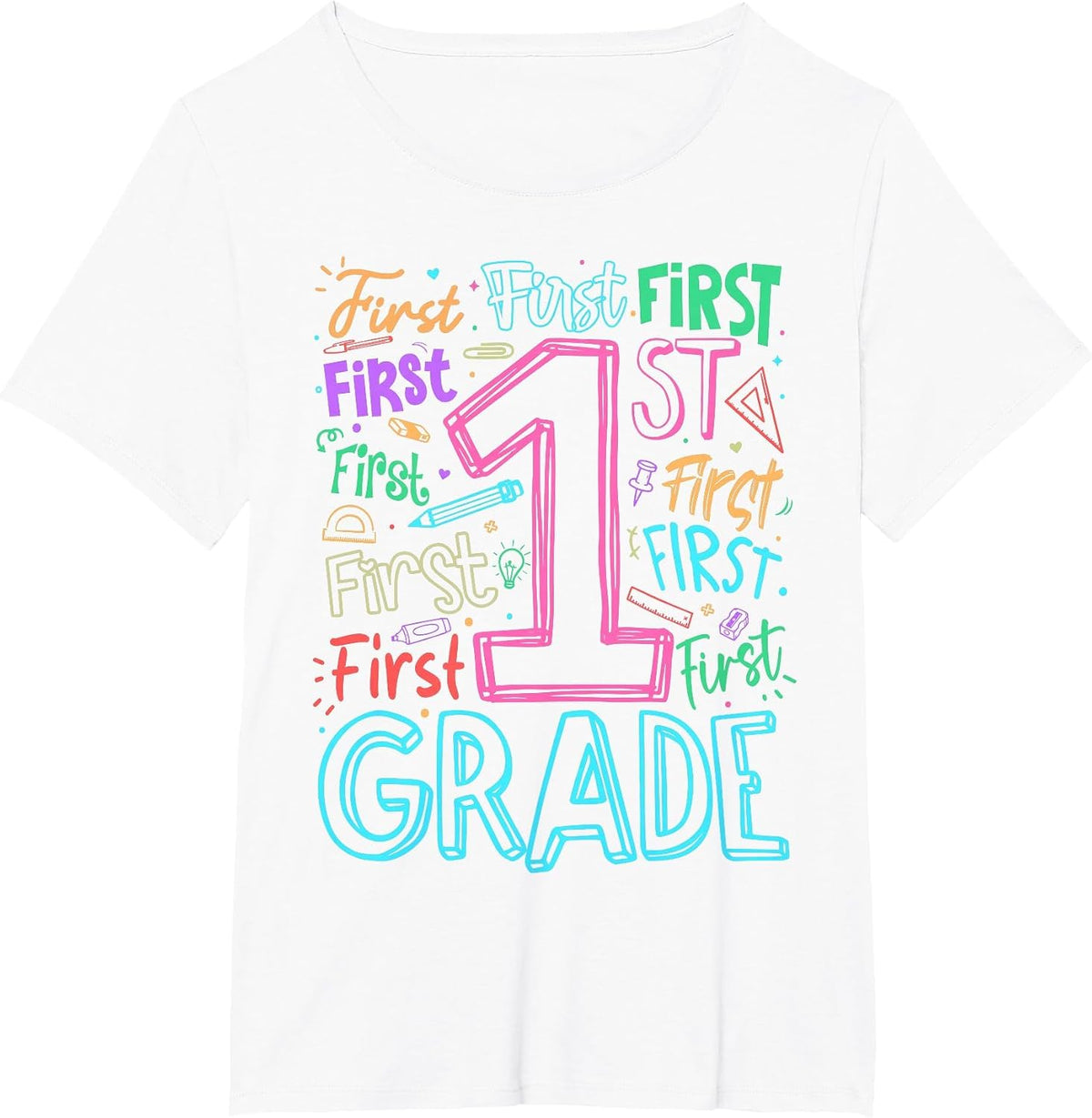1st Grade Typography Team First Grade Teacher Back to School T-Shirt - White