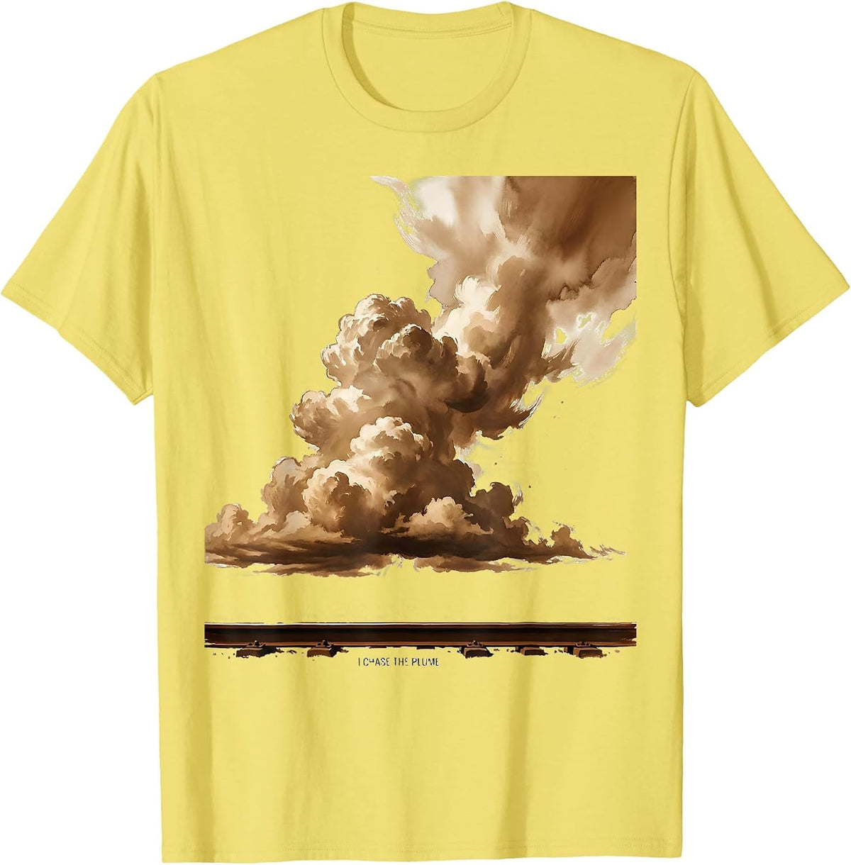 Men's I Chase The Plume Steam Locomotive Train Enthusiast Railroad T-Shirt - Lemon Yellow