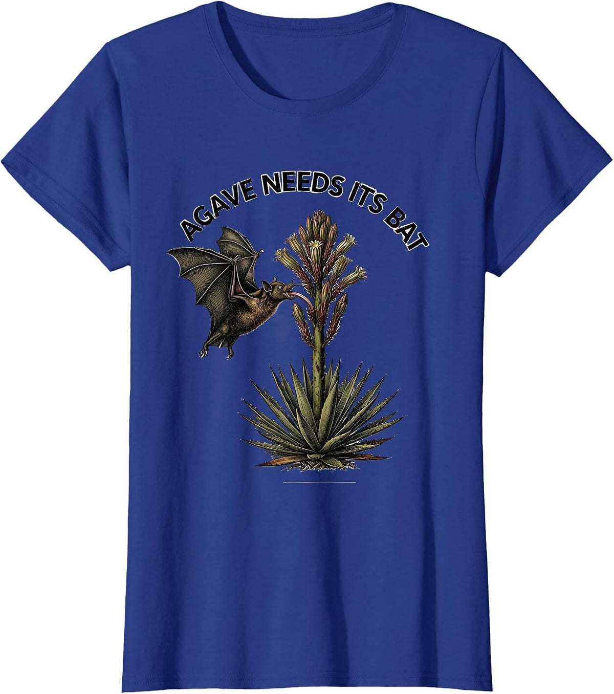 Women's Agave Needs Its Bat Botanical Bat Lover Wildlife T-Shirt - Royal Blue