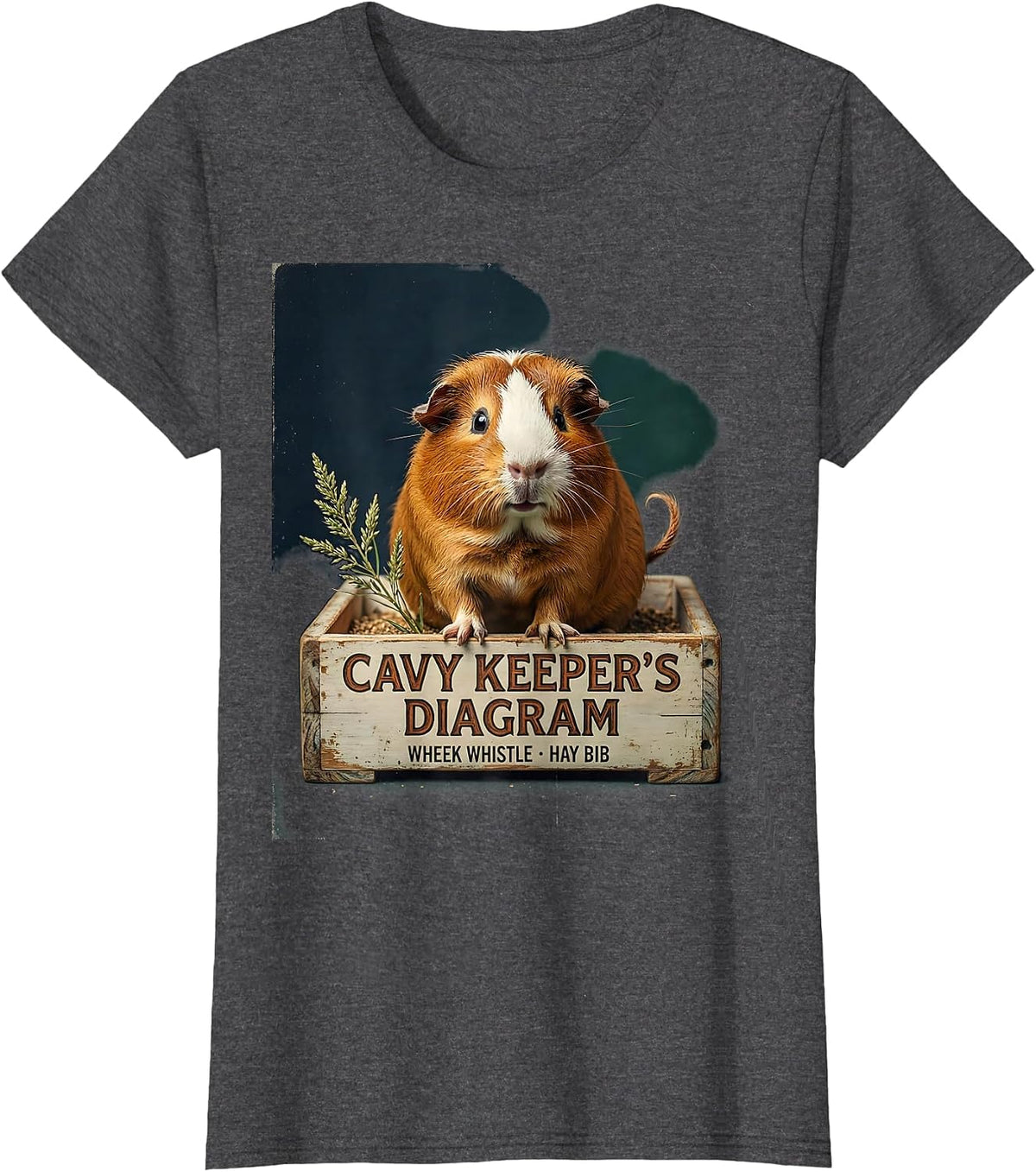 Women's Cavy Keeper's Diagram: Wheek Whistle, Hay Bib Vintage T-Shirt - Dark Heather Grey