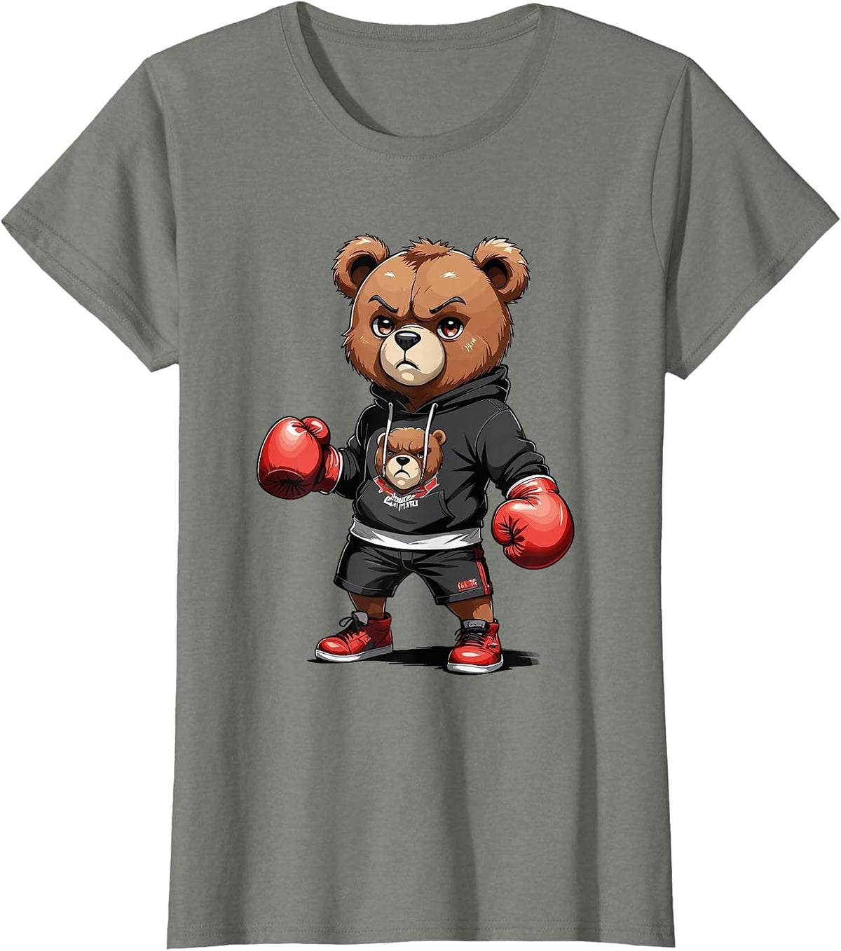 Teddy Bear Gangster Boxer with Hip Hop Street Clothes T-Shirt - Olive Heather