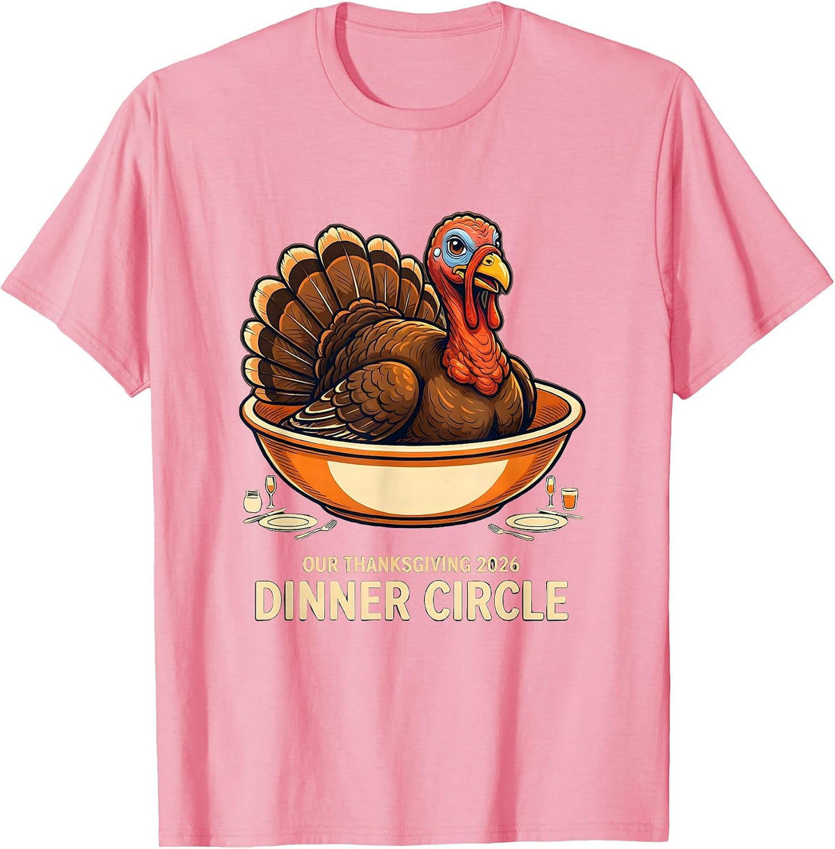 Men's Our Thanksgiving 2026 Dinner Circle Family Crew Funny T-Shirt - Pink