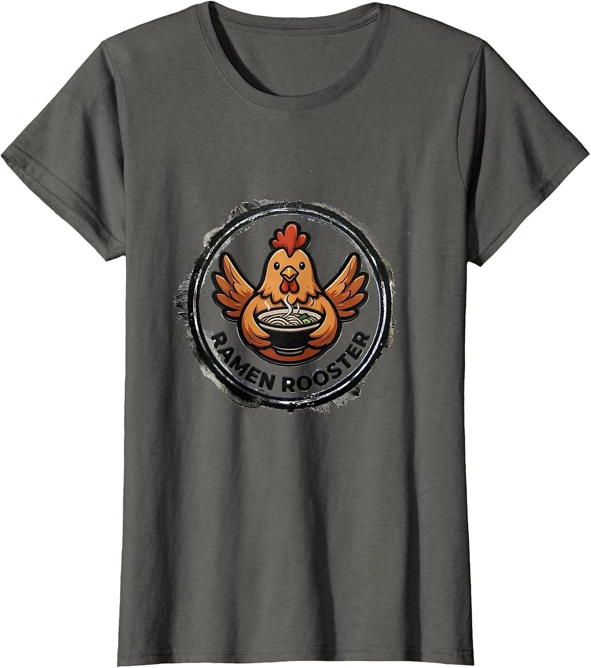 Women's Ramen Rooster Kawaii Chicken Anime Gamer Humor T-Shirt - Asphalt Grey