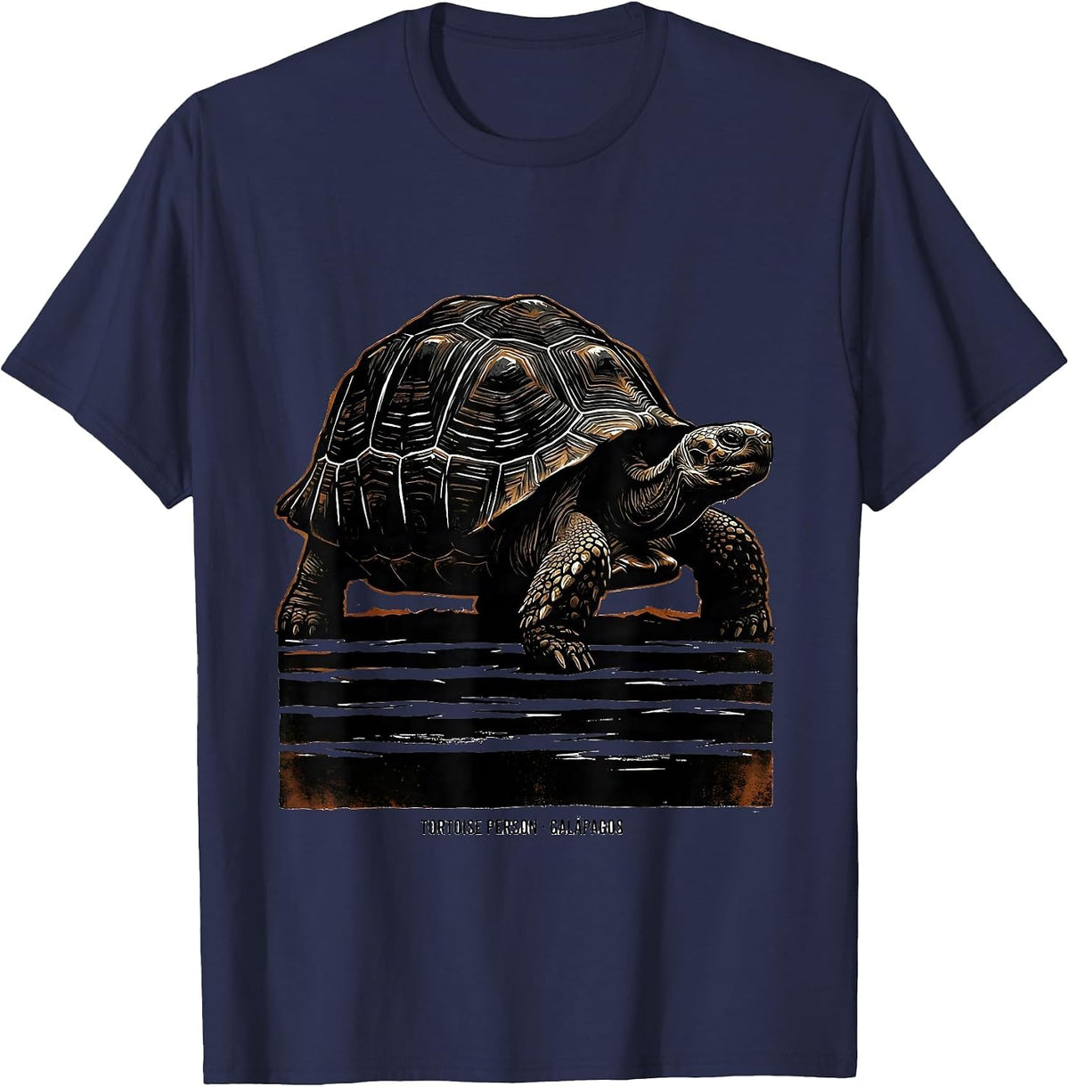 Men's Tortoise Person Galápagos Linocut Travel Souvenir T-Shirt - Navy Blue