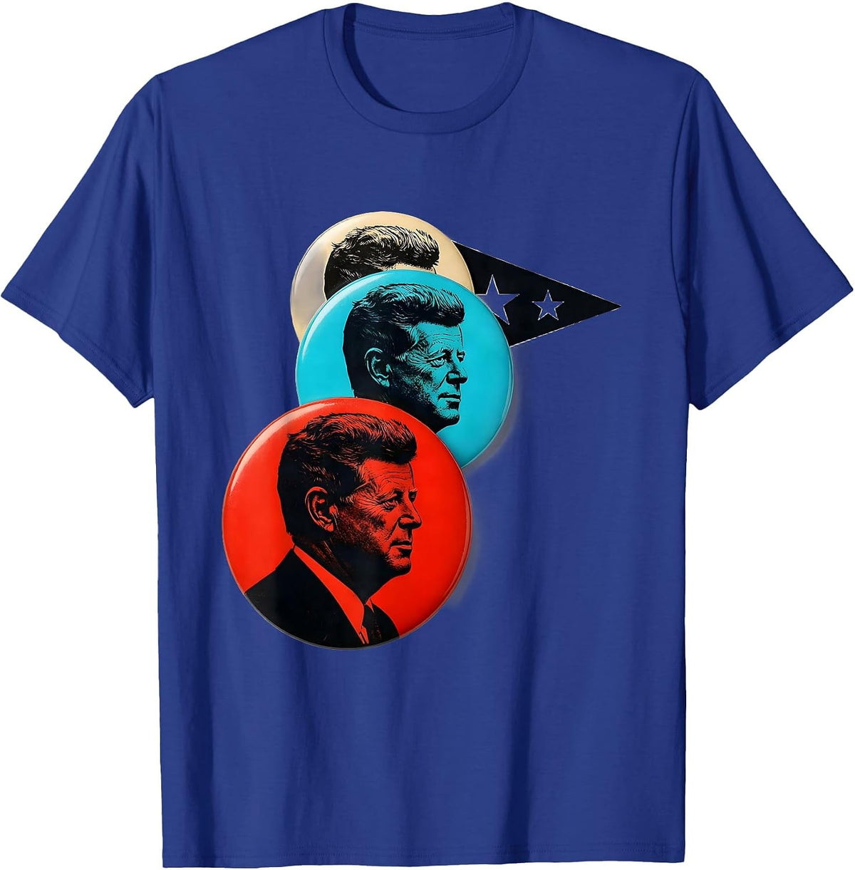 JFK Campaign Buttons Retro Political Nostalgia T-Shirt - Royal Blue