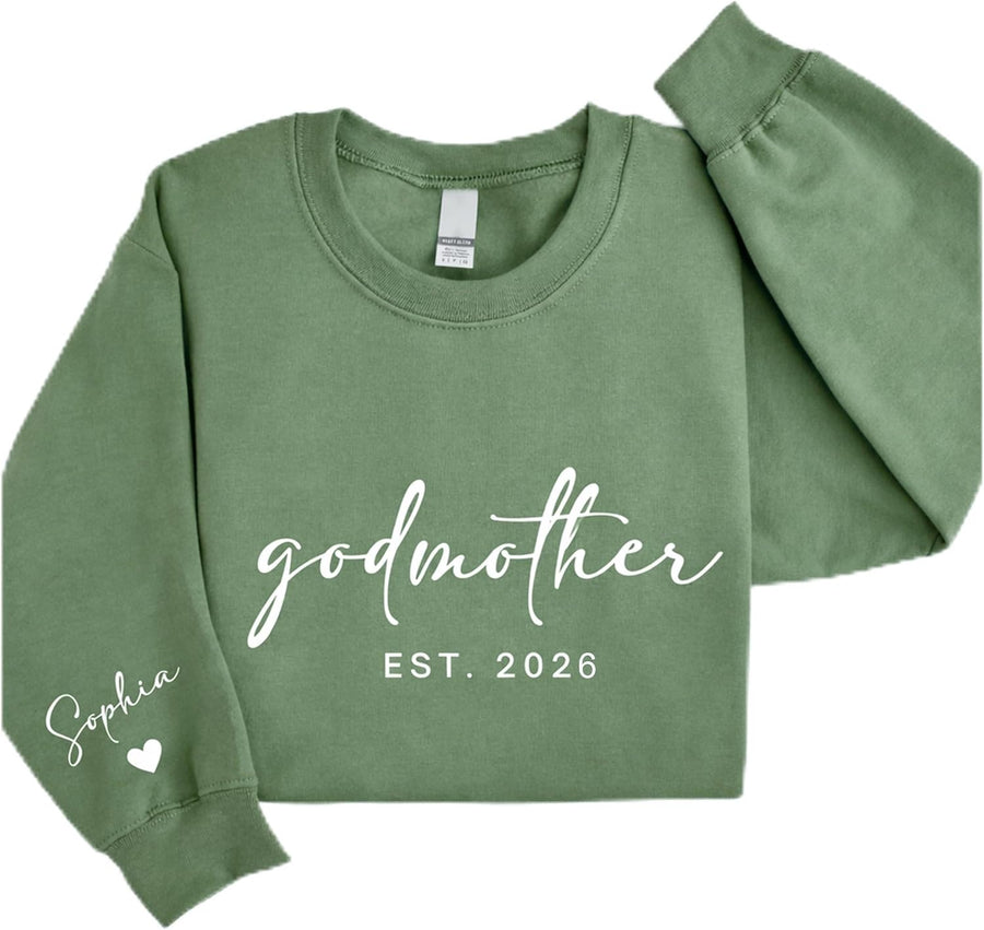 Personalized Godmother Sweatshirt with Kid Names on Sleeve, Custom Godmother Gift, God Parents Gifts, Mother's Day - Design 1