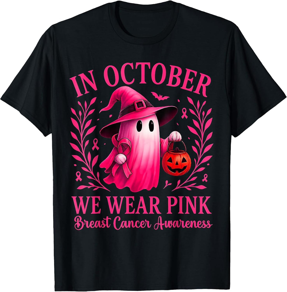 Breast Cancer Women Halloween in October We Wear Pink T-Shirt - Black