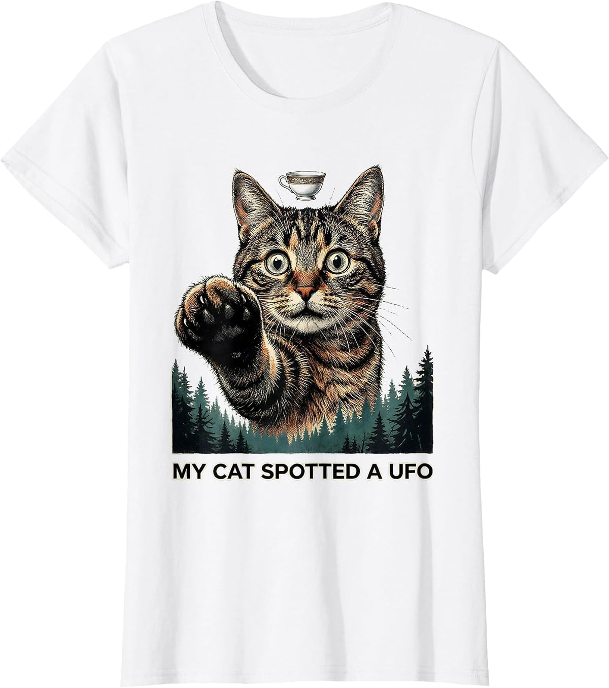 My Cat Spotted A UFO Funny Cat Meme Alien UFO Gifts T-Shirt - White