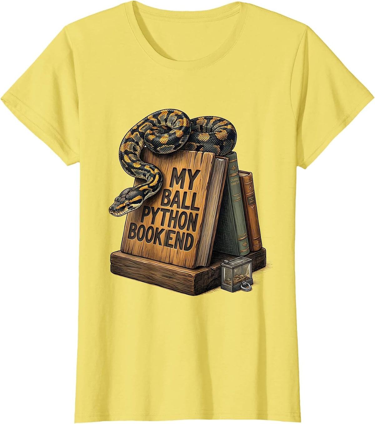 My Ball Python Bookend Funny Reptile Lover Snake Humor T-Shirt - Lemon Yellow