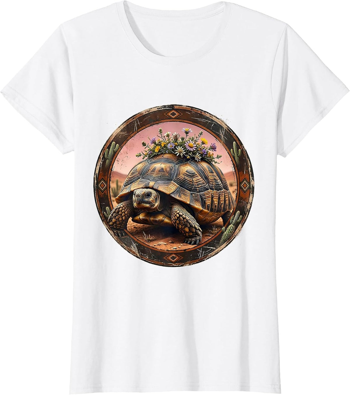 Desert Tortoise Floral Crown Western Nature Art T-Shirt - White
