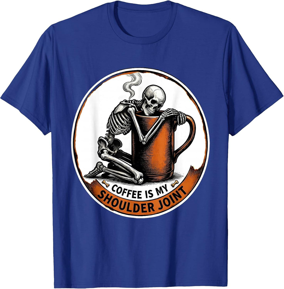 Men's Coffee Is My Shoulder Joint Whimsical Dry Humor Halloween T-Shirt - Royal Blue